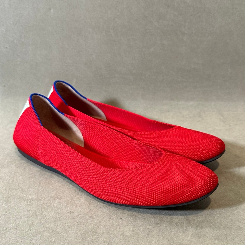 Rothy's Red Knit Ballet Flats with Blue Trim